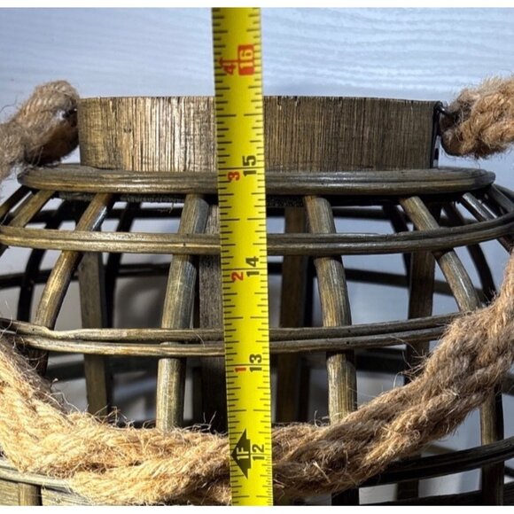 Rustic Wood Lantern Cage With Rope Handle 15.75” Tall - Picture 5 of 8